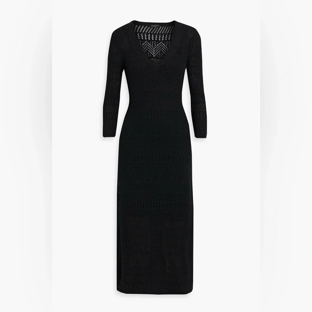 Rag & Bone Renee Crochet Knit Midi Dress Black NWOT